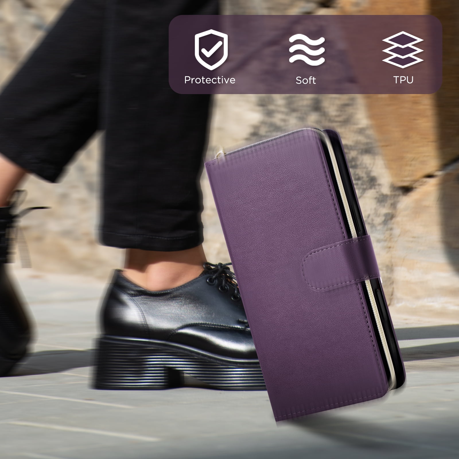 for Samsung Galaxy S25 FE Crossbody Wallet Case with 9 Card Holders, Cash Slot, Photo Slot, Zipper Pocket PU Leather Magnetic Snap Wallet Phone Case with Flip Stand & Wrist Strap & Lanyard,Darkpurple
