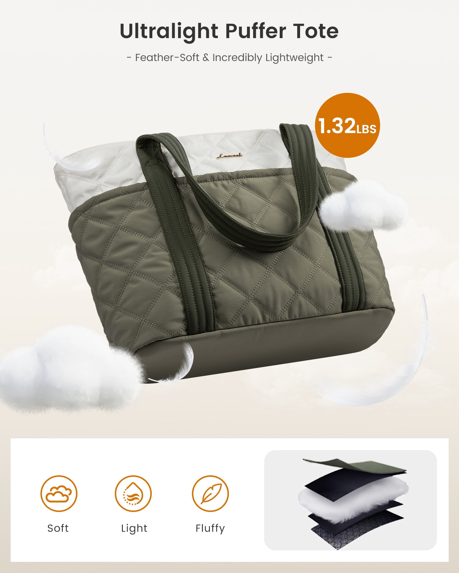 LOVEVOOK Puffer Laptop Tote Bag, Large Work Travel Laptop Bag for for Women, 15.6 Inch Large Computer Briefcase for Teacher Nurse Casual Shoulder Bag, Lightweight Soft Handbags