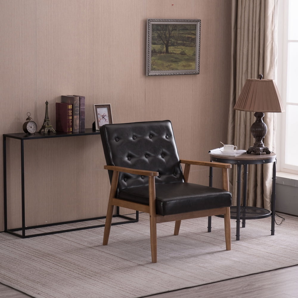 Kepooman Modern Mid-Century PU Single Chair with Natural Wood Legs for Kitchen, Living, Dining Room, Set of 1, Brown Kepooman Modern Mid-Century PU Single Chair with Natural Wood Legs for Kitchen, Living, Dining Room, Set of 1, Brown