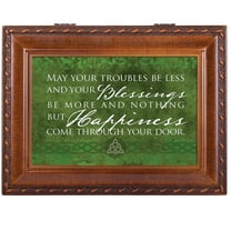 Cottage Garden Troubles Less Blessings More Happiness Woodgrain Rope Trim Jewelry Music Box Plays Irish Lullaby