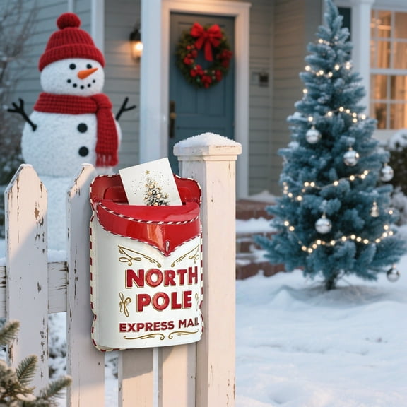 Santa Mailboxes, Vintage Letters to Santa Mailbox Christmas Mailbox for Outdoor Christmas Decoration - Red North Pole Post Box for Porch, Fireplace, Mantel, Farmhouse Christmas Wall Decoration