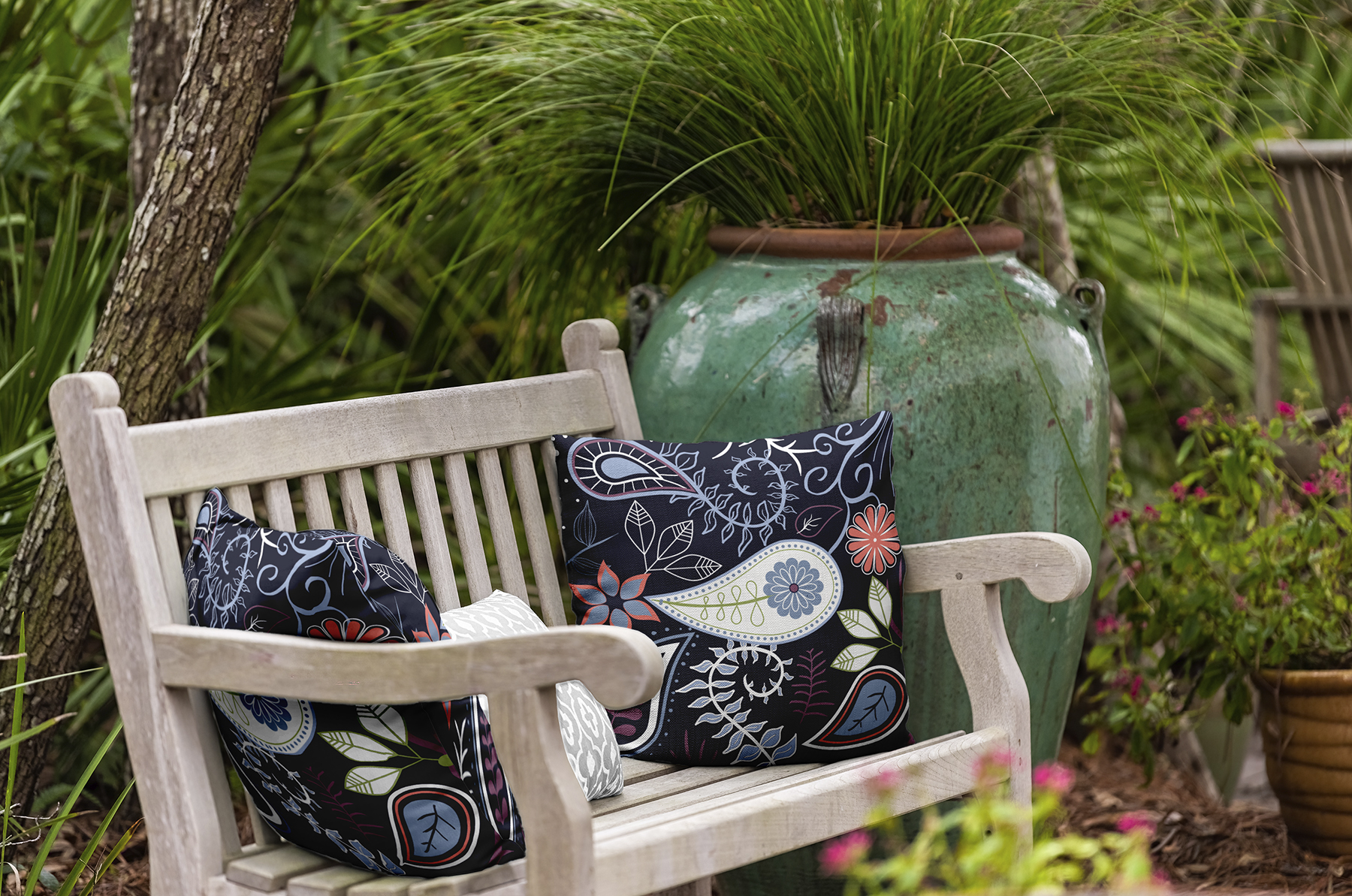 Simply Daisy 16" x 16" Paisley Floral Floral Outdoor Pillow, Blue (1 count)