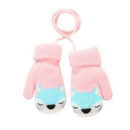 

VEAREAR Baby Gloves Cartoon Fox Hanging Rope Autumn Winter Warm Plush Knitted Gloves for Outdoor