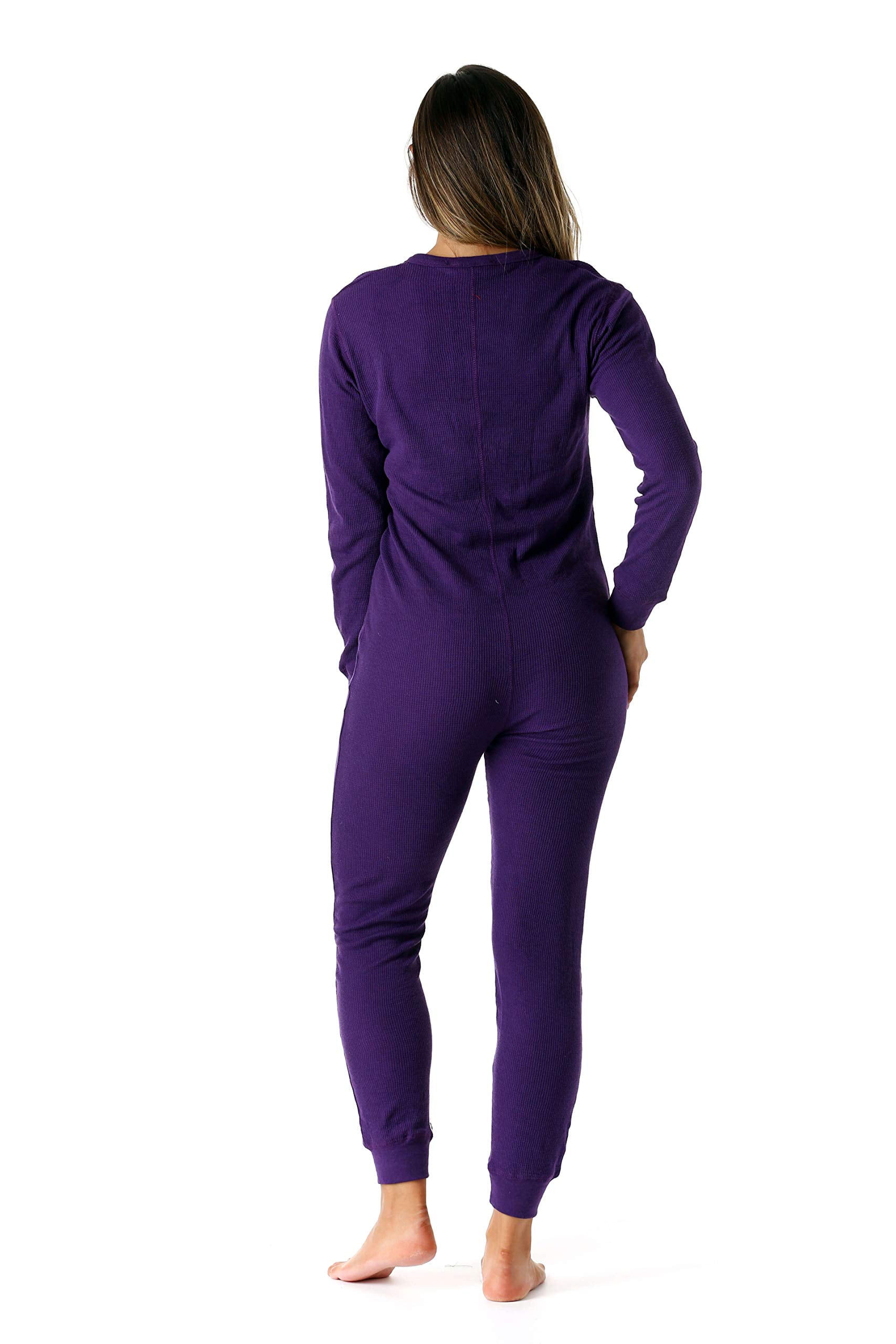#followme Women's Thermal Henley Onesie - Soft and Cozy Union Suit for Winter Sleepwear and Lounging (Purple, X-large)