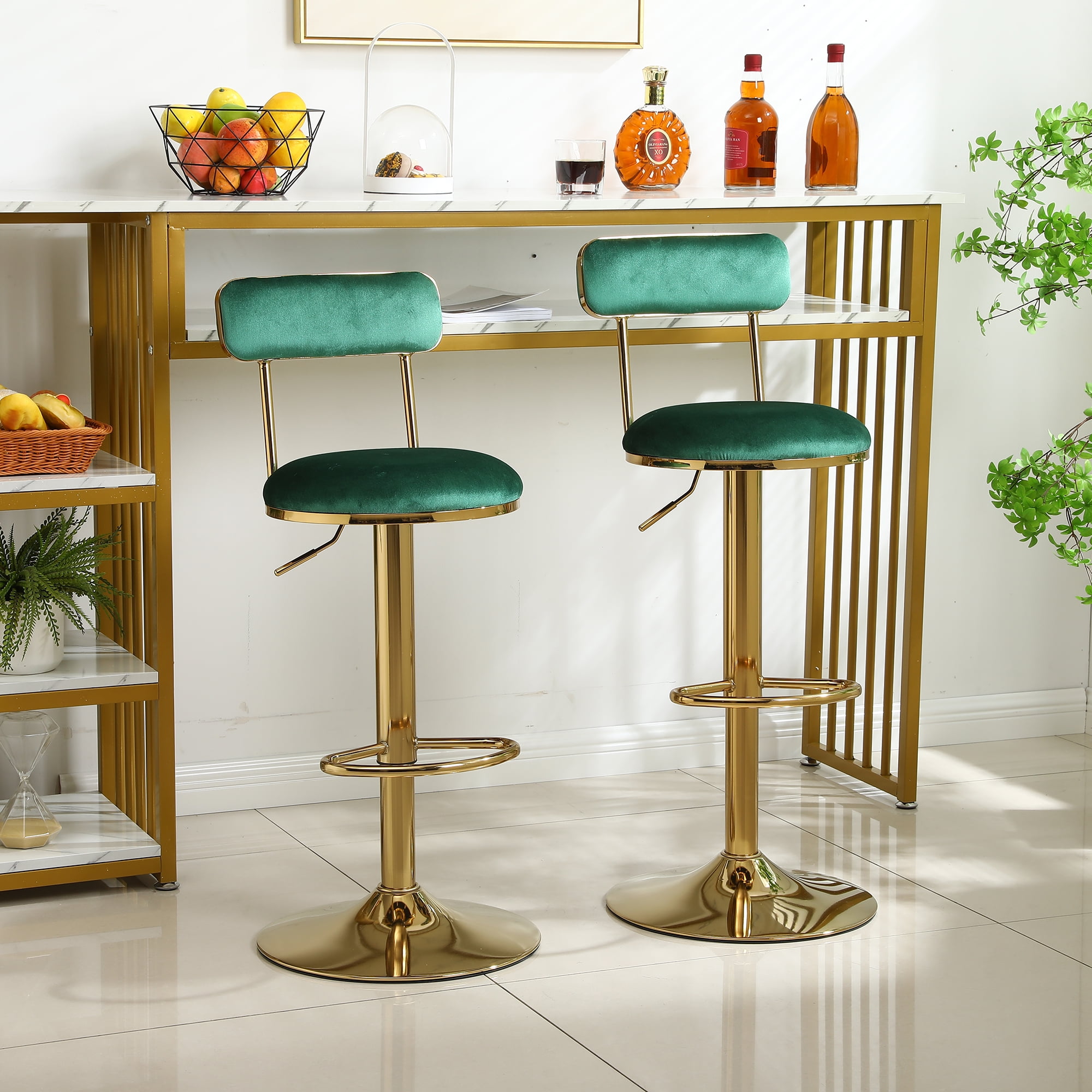 Resenkos Vintage Velvet Bar Stools set of 2 Dining Chairs Footrest, Counter height Barstools for Kitchen Counter, Green Resenkos Vintage Velvet Bar Stools set of 2 Dining Chairs Footrest, Counter height Barstools for Kitchen Counter, Green