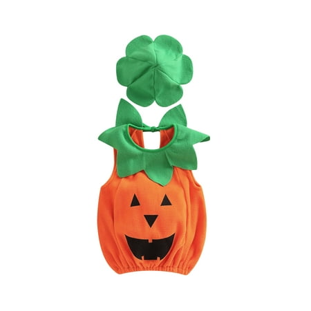 

Meihuida Newborn Halloween Pumpkin Costume Set Toddler Tie-up Sleeveless Tank Tops Hat