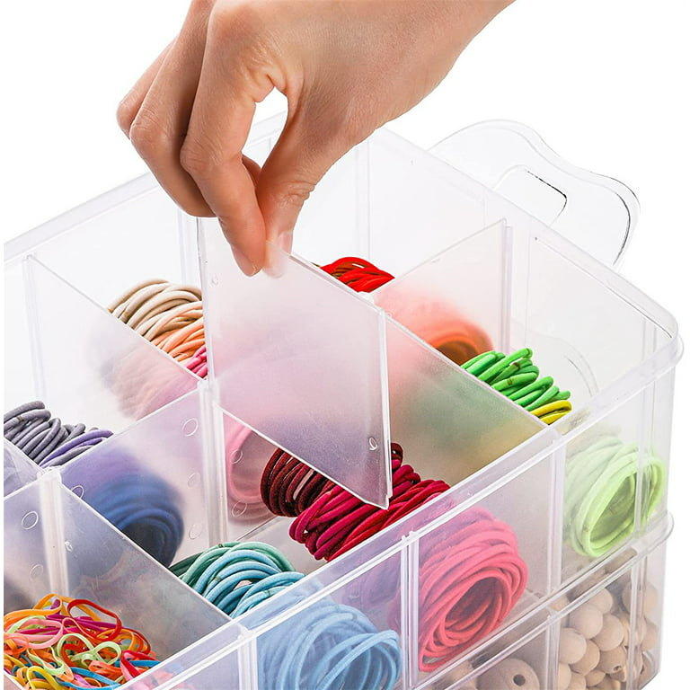 Craft Storage Organizer,Casewin Sewing Box,3-Tier Plastic Organizer Box  with Dividers, Storage Containers for Organizing Art Supplies, Fuse Beads,Washi  Tape, Jewelry,Tool,Kids Toy,Pink 