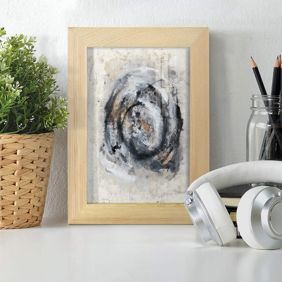 Circular Energy IV -Framed Print w/glass-Natural Wood