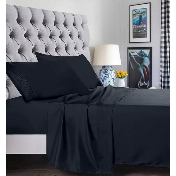 Holiday Gift 1500 Series Bed Sheet set- - California King Black