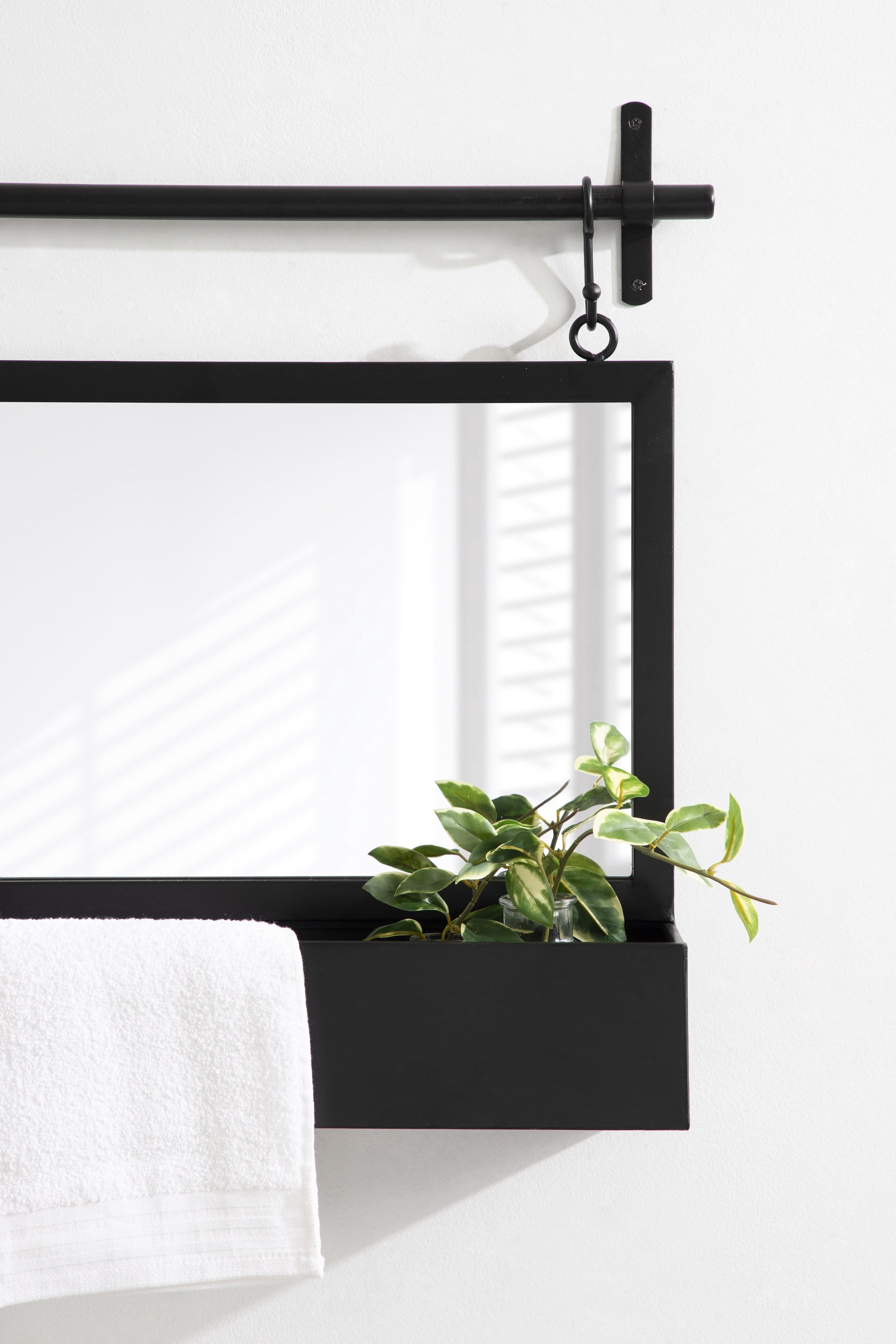 Kate and Laurel Gammons Pub Wall Mirror with Shelf, 36 x 26, Black, Decorative Hanging Wall Mirror Home Decor with Additional Storage for Jewelry and Household Necessities