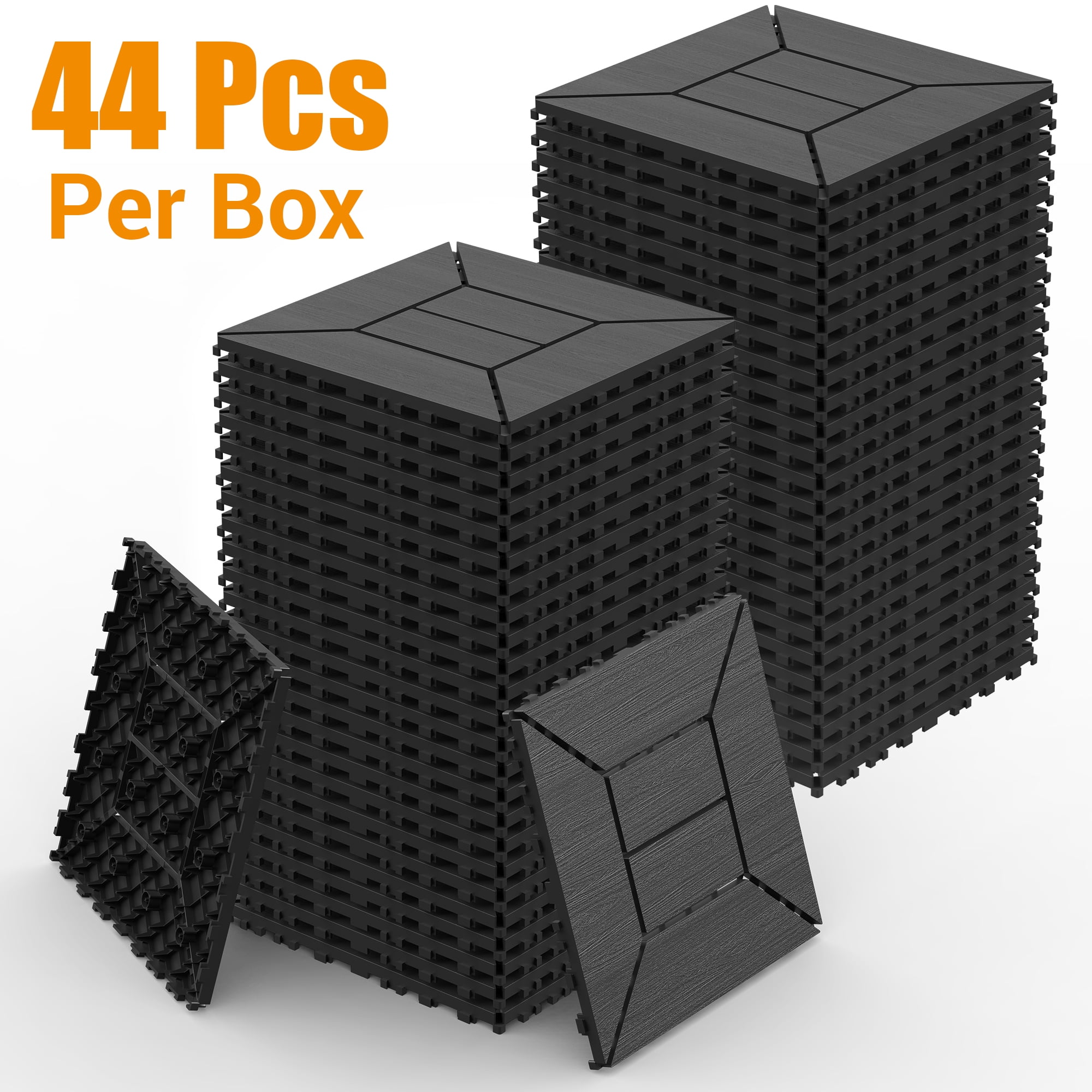 44 PCS New 12 Inch Balcony Deck Tiles Dark Gray DIY Interlocking Deck Floor Tiles Easy to Install for Poolside Balcony Backyard Indoor Outdoor