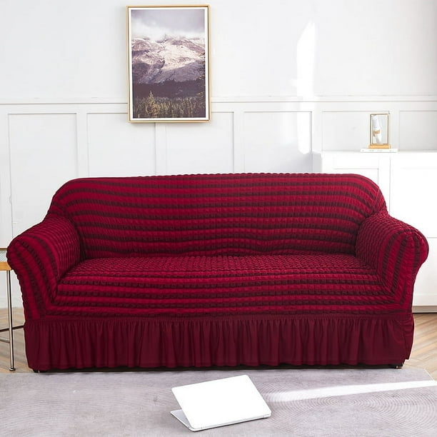 Nvzi Funda de sofá elástica para sala de estar, fácil de instalar, lavable, protector de sofá con falda, 1 pieza (rojo caqui, 3 asientos)