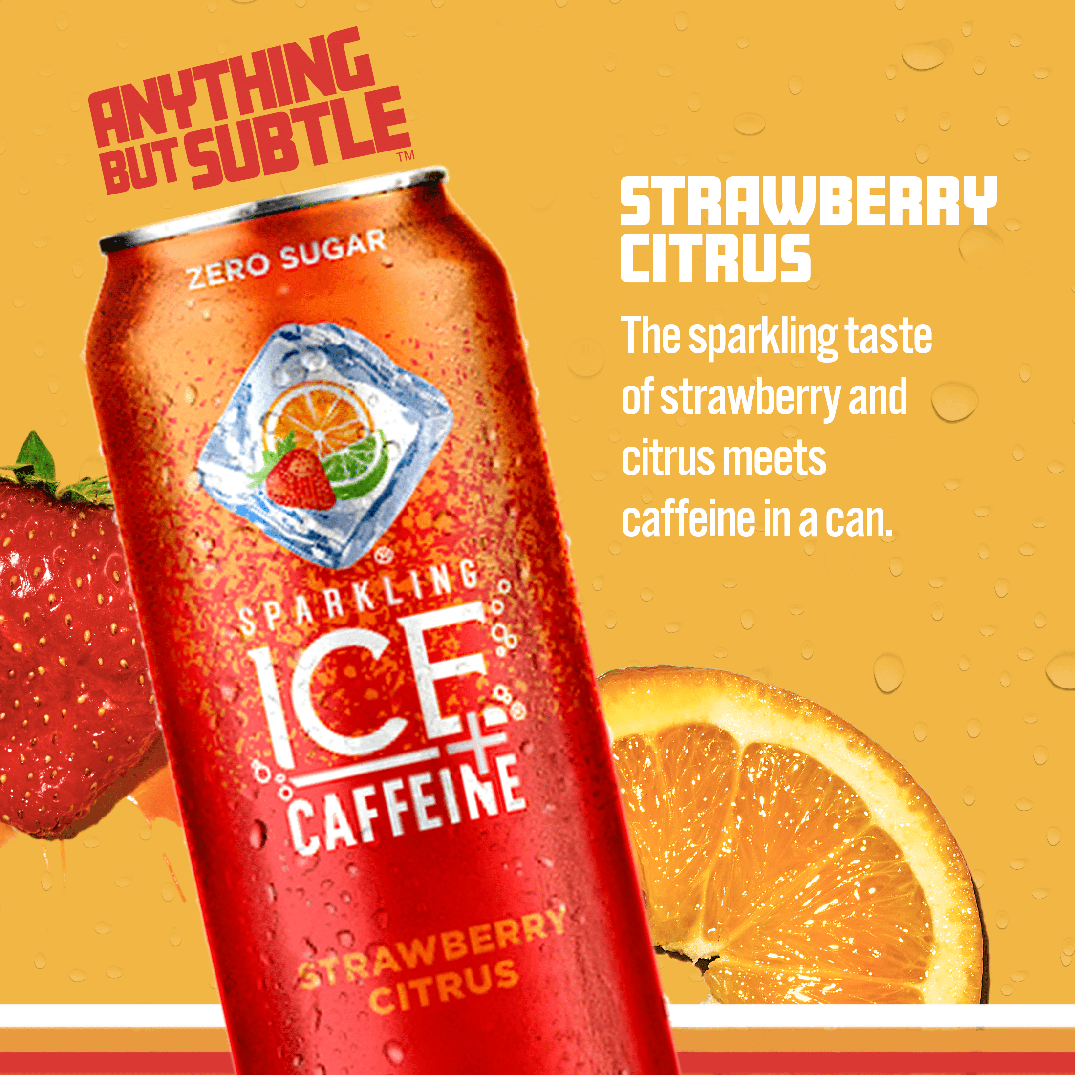 Sparkling Ice +Caffeine Zero Sugar Flavored Sparkling Water, Strawberry Citrus 4PK