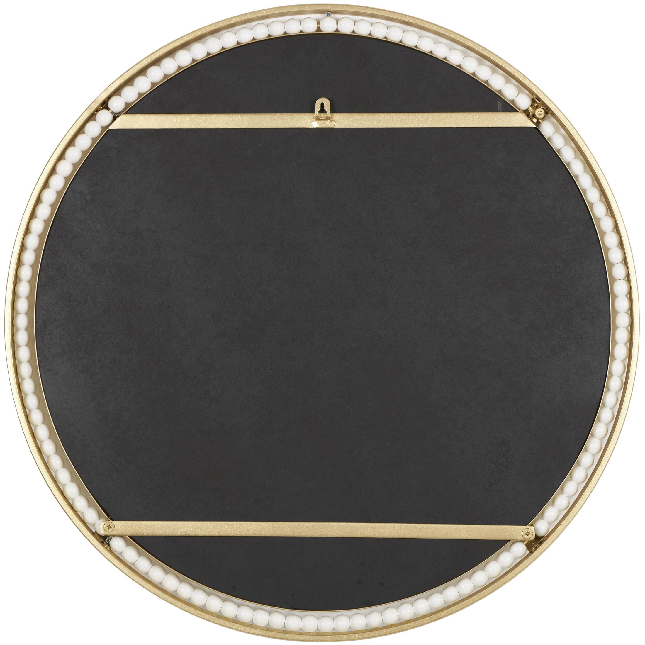DecMode 26" x 26" Gold Wall Mirror with White Wood Beading