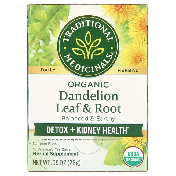Traditional Medicinals Organic Dandelion Leaf & Root Herbal Tea Bags, 16 Count, 0.99 Oz