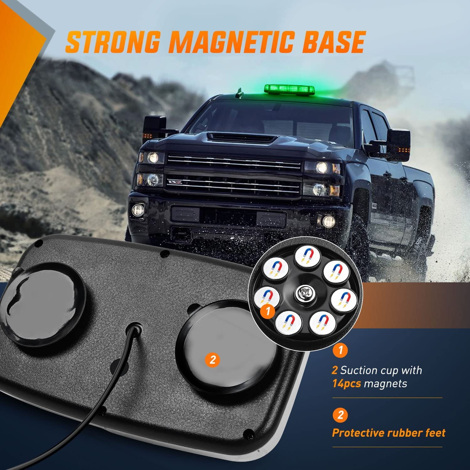 Nilight 12" Roof Top Strobe Lights 48Led Green Hazard Light Emergency Safety Warning Led Flashing Light Bar Magnetic Mount for 12V 24V Cars Trucks Tractors Snow Plows