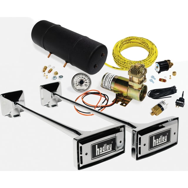 Hadley Air Horn H00977N Ambassador; Single Tone; Rectangular Trumpet; 26 And 29 Inch Length; Chrome Plated