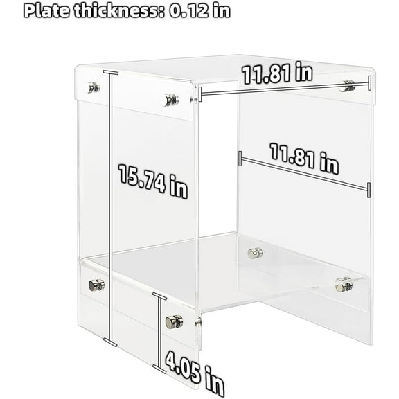 Acrylic End Table - Clear, 11.9" x 11.9" x 15.74" for Small Spaces, Transparent Nightstand with Storage Shelf for Living Room and Bedroom