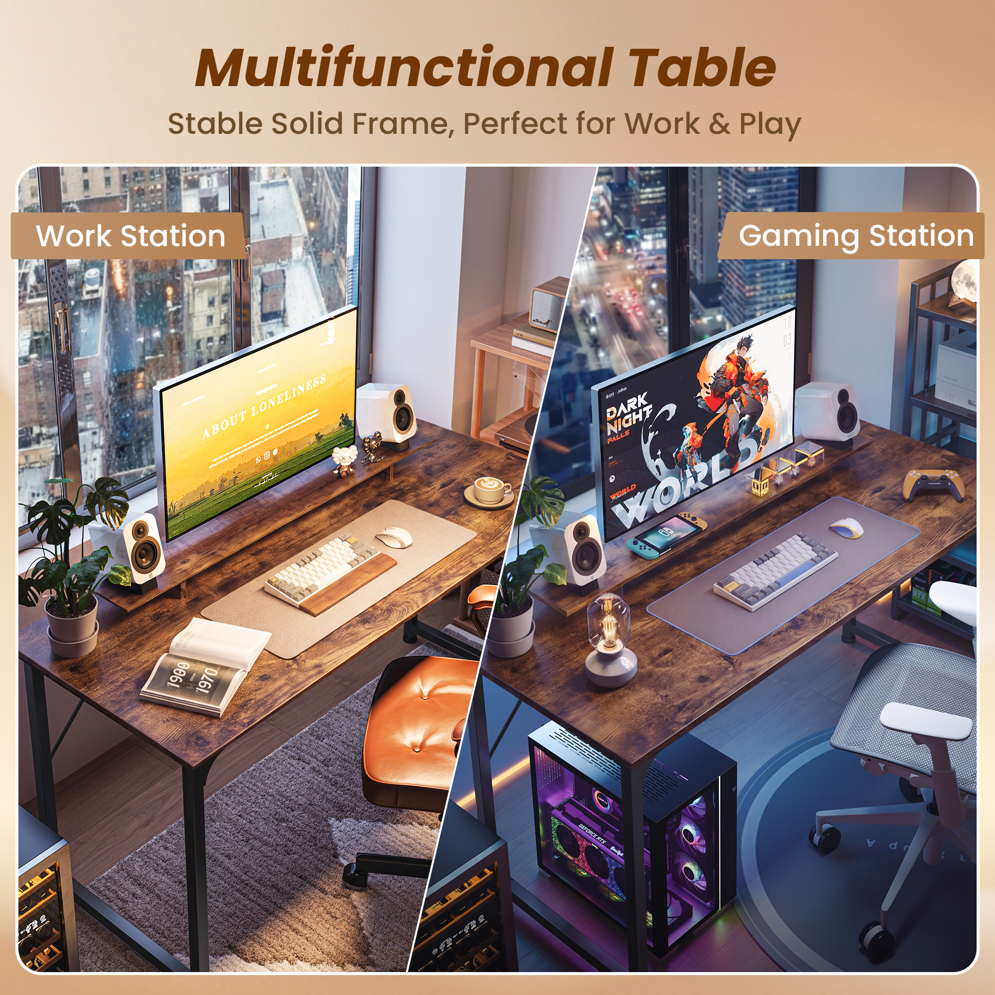 Amadwell 54" Computer Desk, Rustic Brown photo 8