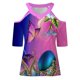 thumbnail image 4 of Camiseta de manga corta con hombros descubiertos y cuello en V con estampado de mariposa informal para mujer a la moda Fridja  hjk5105, 4 of 5