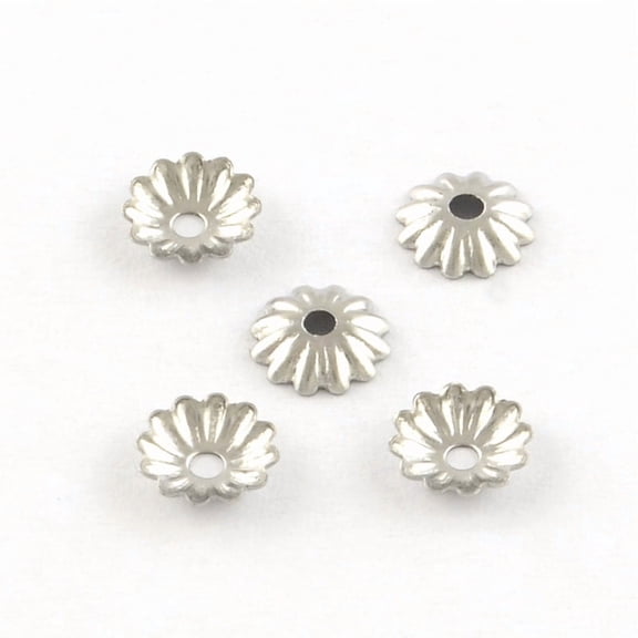 50pc Non-Tarnish Flower Silver Bead Caps Silver 6x1mm Hole: 1mm