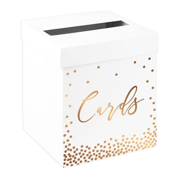 Koyal Wholesale Sturdy White Wedding Day Card Box Gold Script Confetti Wedding Gift Boxes for Cards 10x10x10 Inches