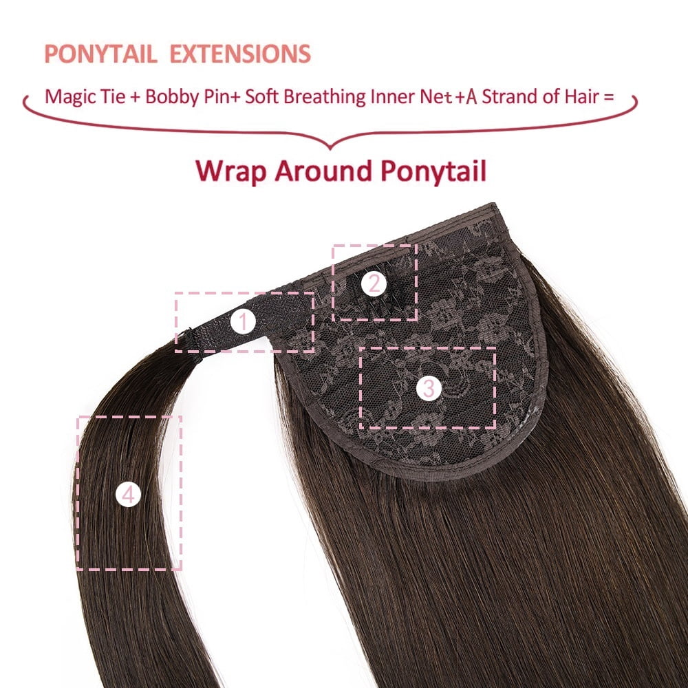 Clip in Ponytail Extension Real Human Hair 14"-22" Long Straight Wrap Around Pony Tail Hair Extensions Brown Brazilian Remy Hair Ponytail Hairpiece