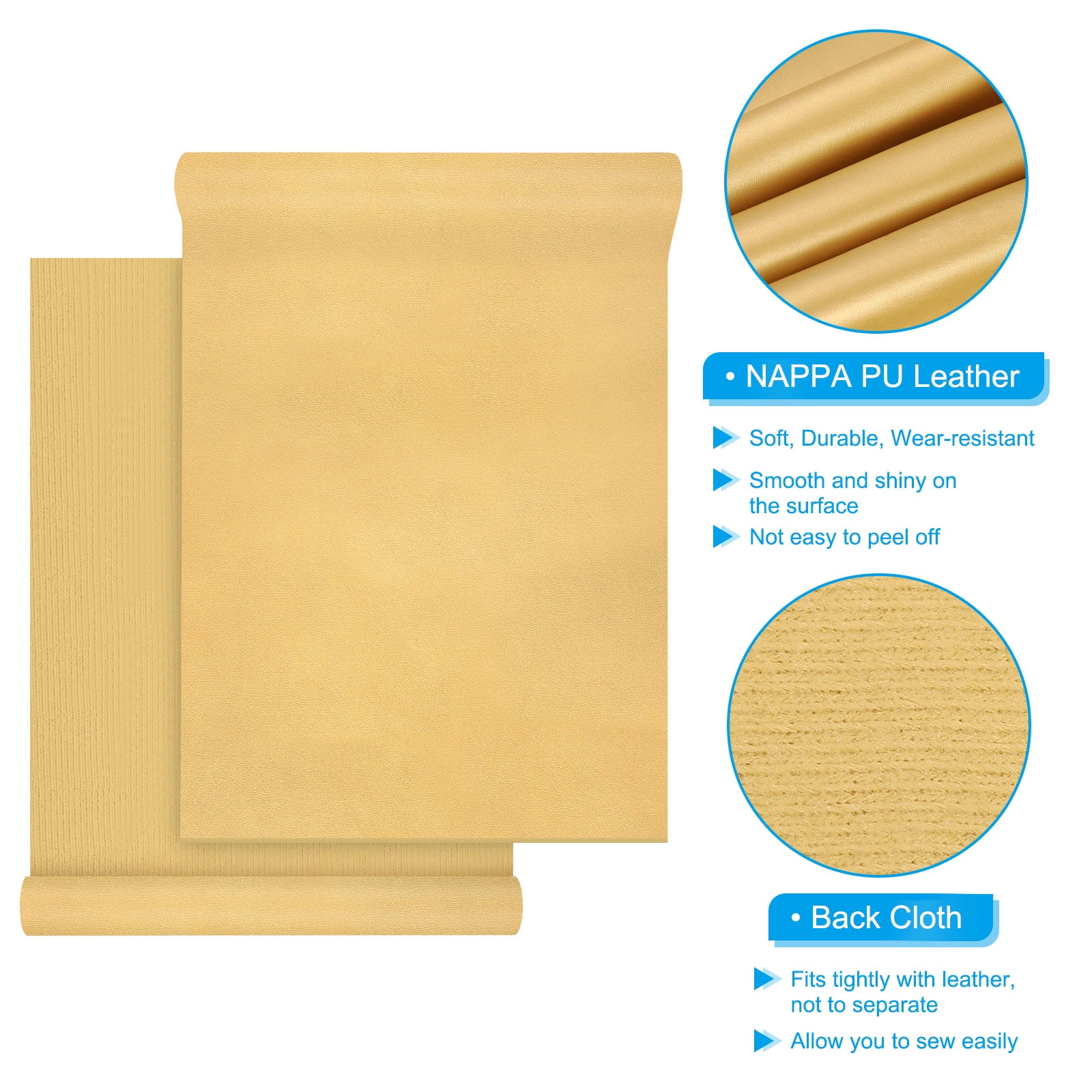 Uxcell 54x19.7x0.03 Inch PU Leather Book Cloth, Soft Colored Faux PU Leather Sheets, Gold Tone