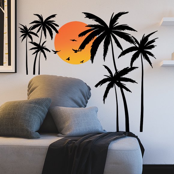 Customizable Installation, High Quality Tropical Palm Tree Wall Decal Stickers For Living Room, Dining Room, Bathroom, Office, Activity Room