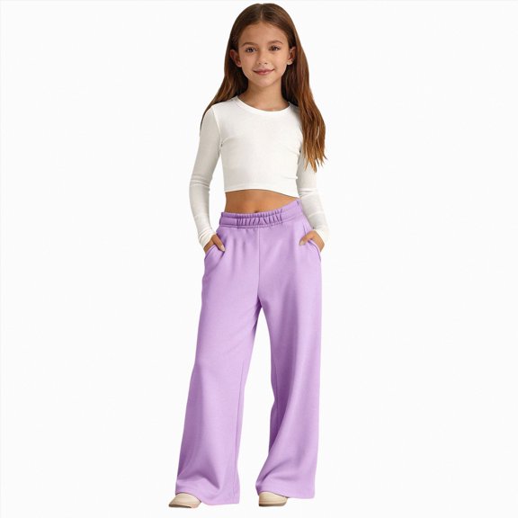 NOLDARES Girl's Drawstring Waist Track Pants Colorblock Straight Leg Athletic Sweatpants(Purple,7-8 Years)