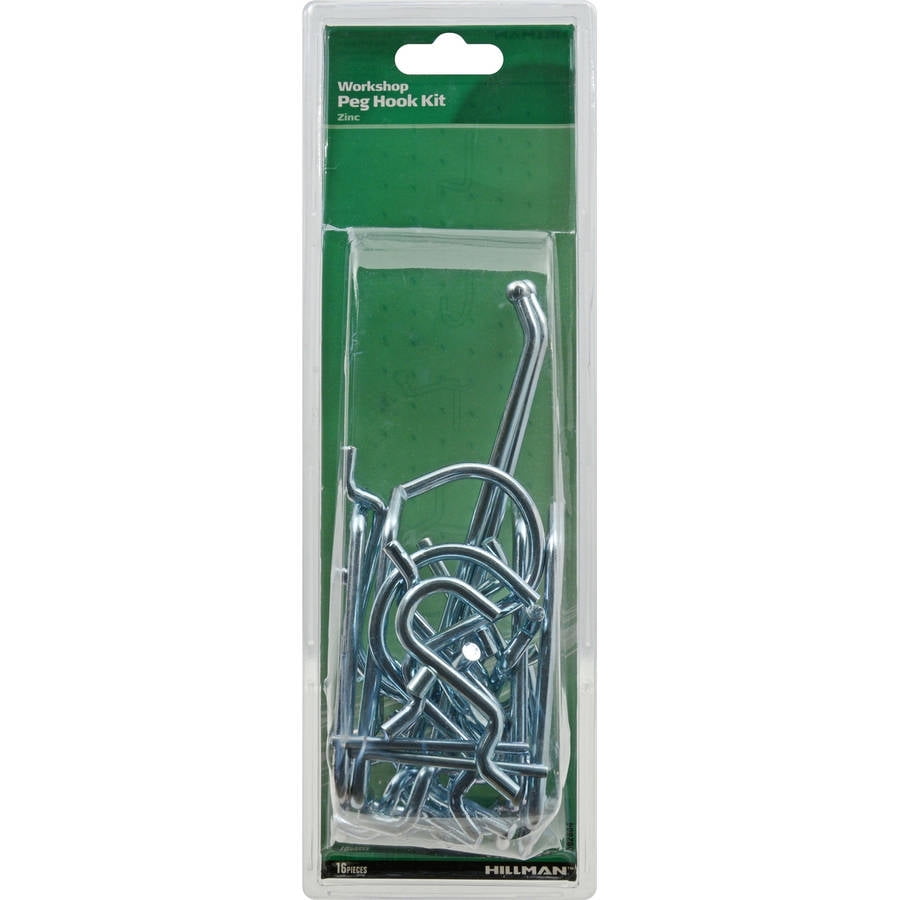 The Hillman Group Peg Hook Kit, Zinc Plated, 16pk