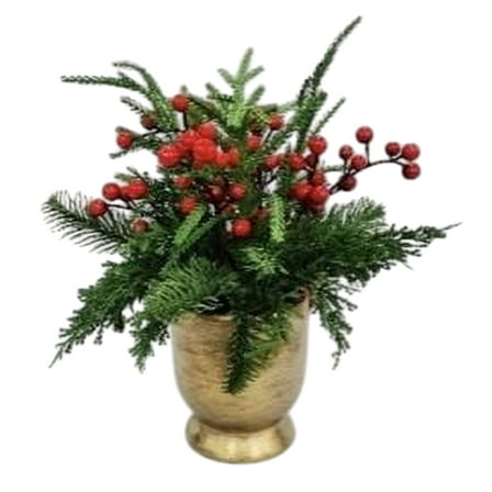 Berries and Pine Sprigs Arrangement Christmas Decoration, Red and Green, 12", by My Texas House