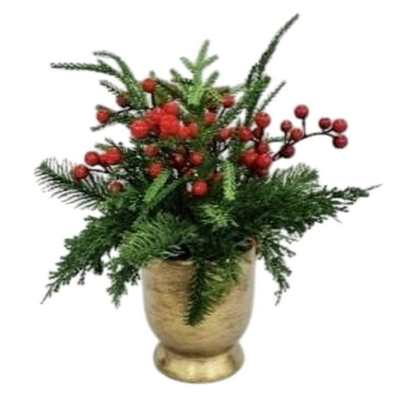 Berries and Pine Sprigs Arrangement Christmas Decoration, Red and Green, 12", by My Texas House