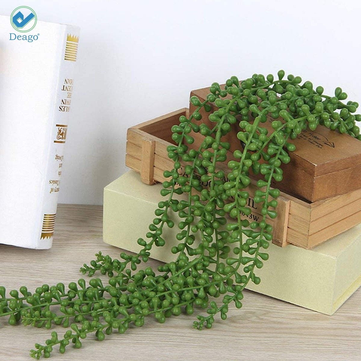 Deago 4Pcs 24" Artificial Succulents Hanging Plants Fake String of Pearls Hanging Vine for Wedding Party Home Garden Wall Decoration (Green)