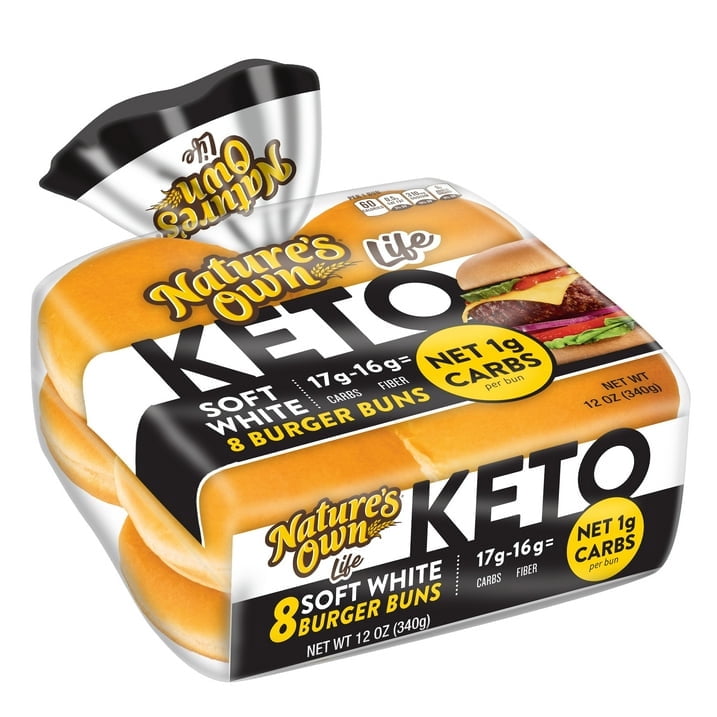 Nature's Own Life Keto Burger Buns, Keto Bread Hamburger Buns, 8 Ct, Shelf-Stable (Pack of 2)