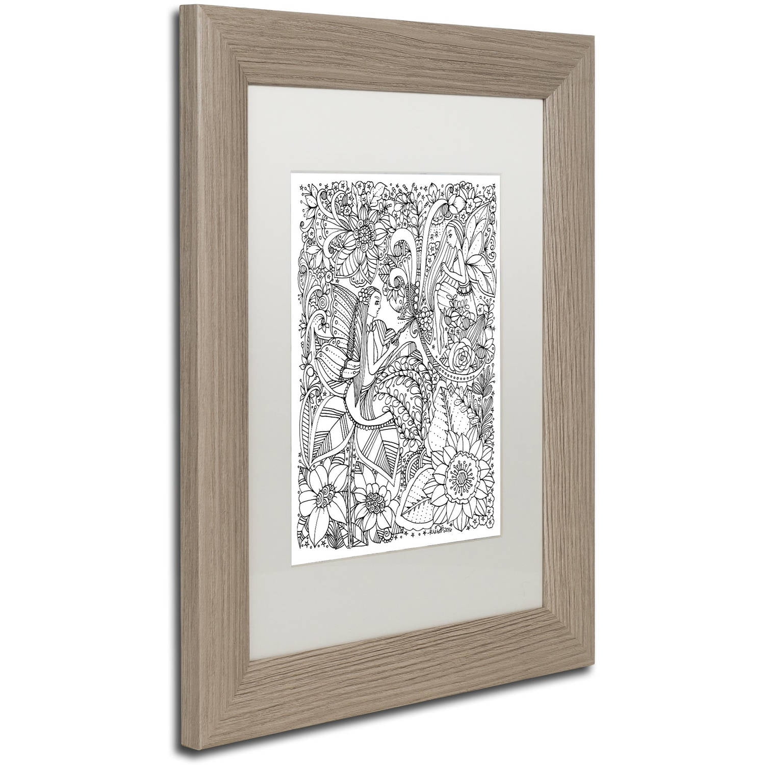 Trademark Fine Art "Fairies and Woodland Creatures 4" Canvas Art by KCDoodleArt White Matte, Birch Frame