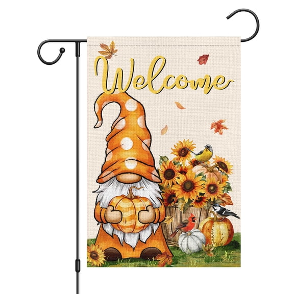 VOCHIC Welcome Fall Garden Flag Dwarf Sunflower 12x18 Inch Double Sided Small Burlap Autumn Yard Flag Thanksgiving Outside Outdoor House Decoration (Only Flag)