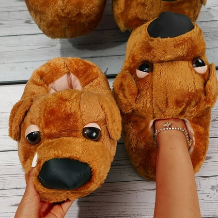 

〖Yilirongyumm〗 Brown One Size Slippers For Women Dog Design Novelty Slippers For Women Cute Soft Animal Funny Home Indoor Winter Warm Floor Shoes Cartoon