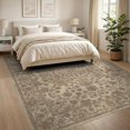 thumbnail image 3 of ODIKA 8'x10' Washable Area Rug Non-Slip Chair-Friendly Mat Tan Throw Vintage Floral Medallion Distressed Boho Scroll Vines with Antique Charm for Dining Room, Large Office, Lounge, 3 of 7