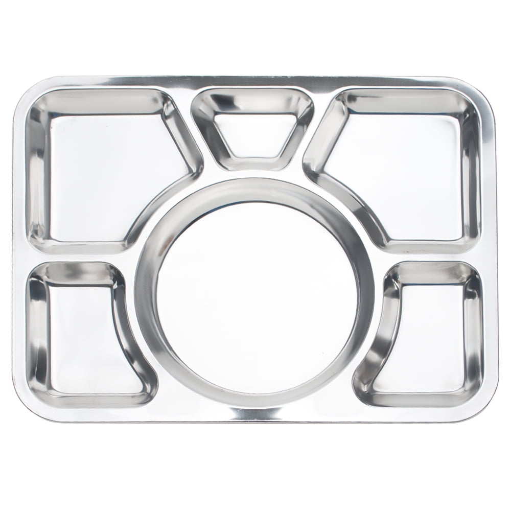 Divided Section Stainless Steel Dinner Tray Lunch Food Snack Plate Container Box