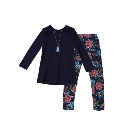 - Girl's Two-Piece Long-Sleeve Top and Floral Leggings Set