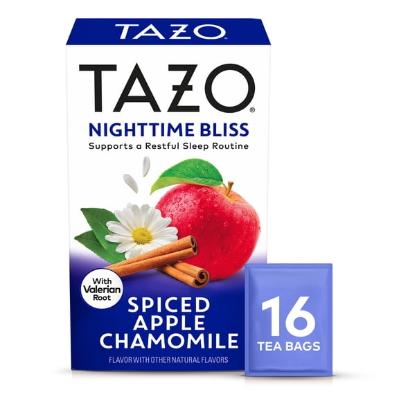 TAZO Sleep Tea, Nighttime Bliss—Chamomile Valerian Root, Spiced Apple Cinnamon Flavor, Caffeine-Free, 16 Tea Bags