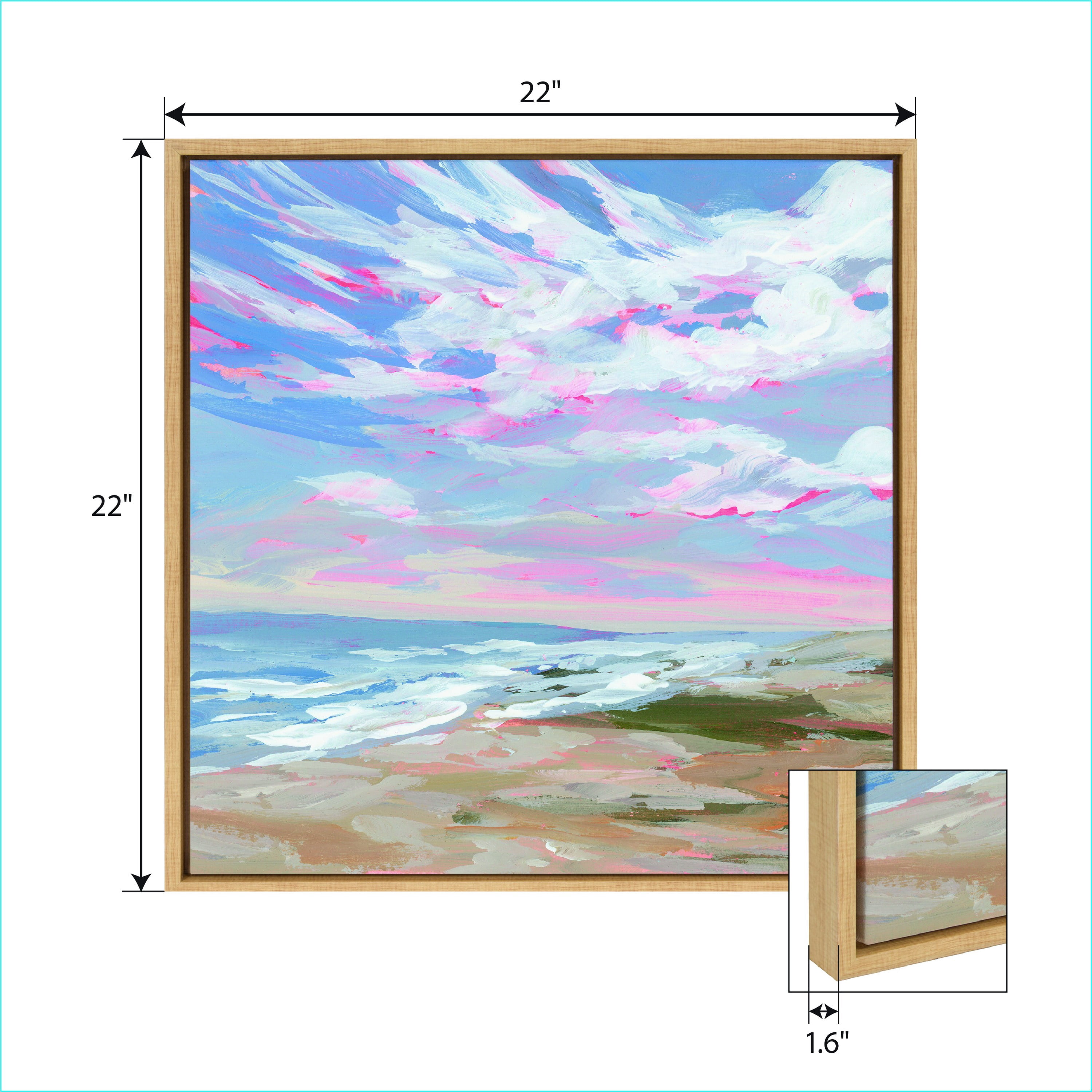 Birch Harbor Sylvie Maryland Framed Canvas Wall Art by Emily Kenney, 22x22 Natural, , Coastal Beach Landscape Art