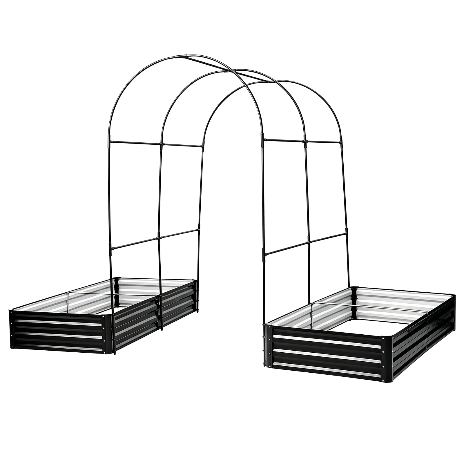 Raised Garden Bed with Arch Trellis, 2 Pack Metal Planter Boxes with Garden Arch, Outdoor Garden Planter for Climbing Plants Vegetables Flowers