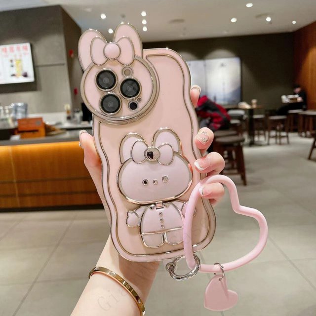 Funda de teléfono coreana con soporte de espejo de conejo en 3D para iphone 14, 13, 11, 12 Pro, Max Plus + Fivean unisex