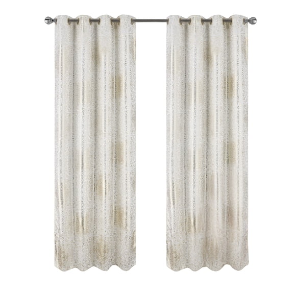 RT Designers Collection Helena Halo Foil Blackout Polyester Window Curtain Grommet Panel 52" x 84" White