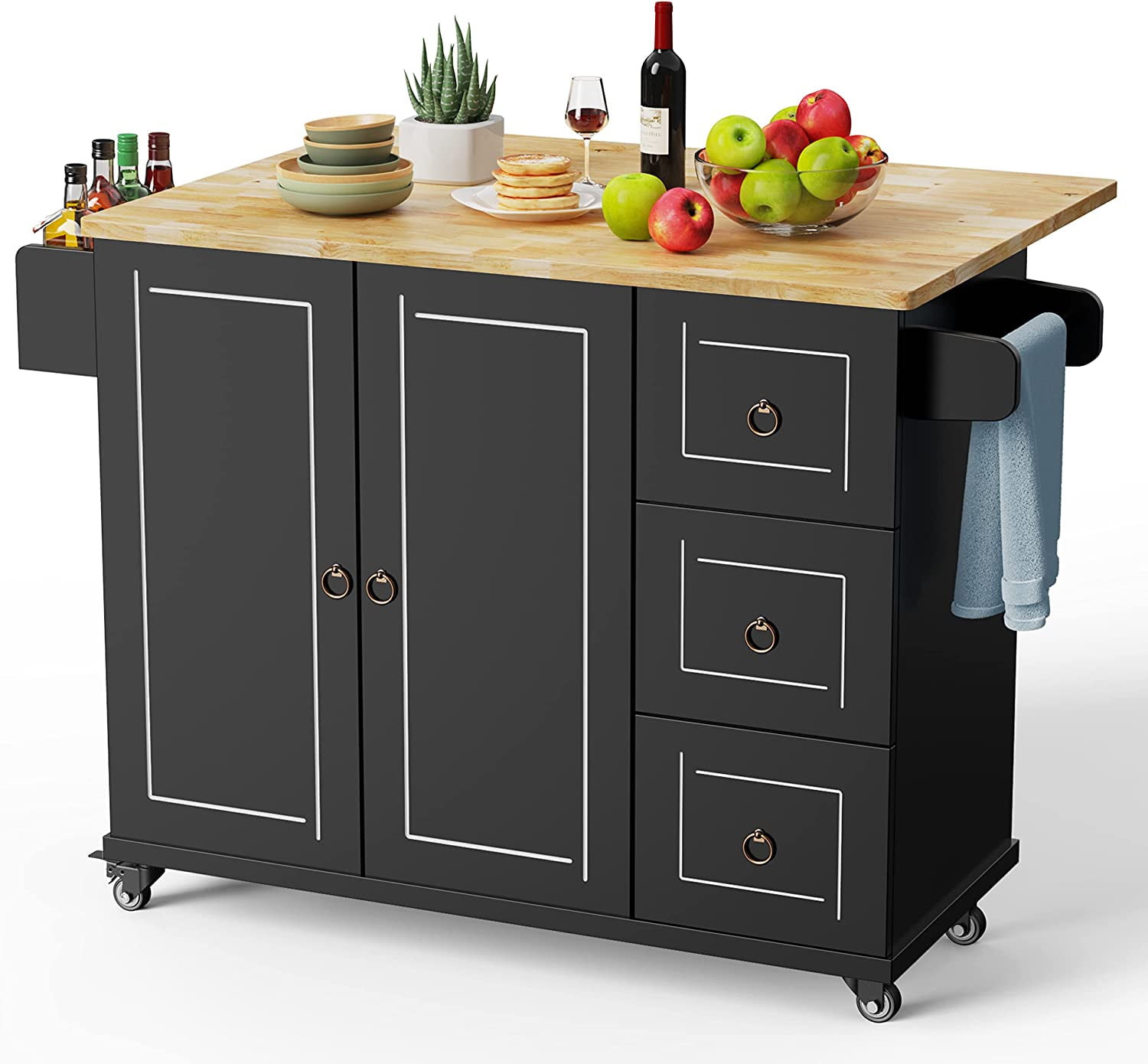 Bealife Kitchen Island Cart with Storage on Wheels, Black