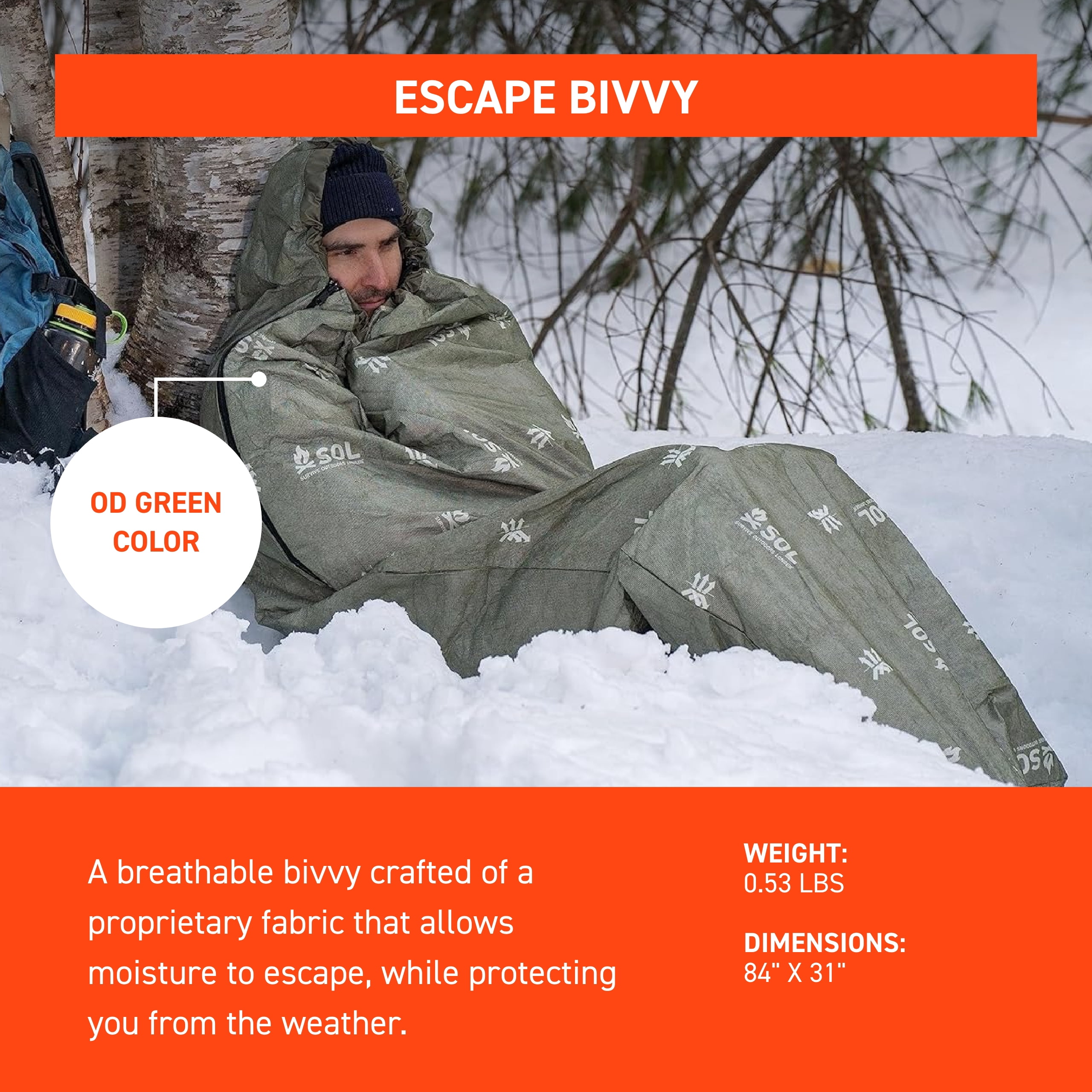 SOL Escape Bivvy with Hood, Body Heat Reflector, Waterproof