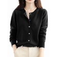 thumbnail image 2 of Women Solid Color Round Neck Long Sleeve Sweater Spring and Autumn All-Match Knitted Cardigan Jacket Black XXL, 2 of 7