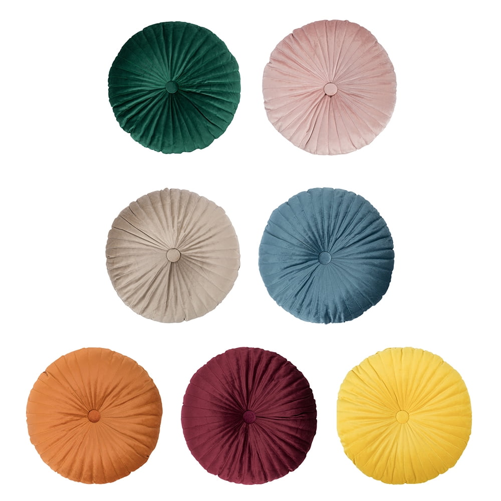 Round Throw Pillow Velvet Home Decoration Pleated Round Pillow Cushion for Couch Chair Bed 15 inch